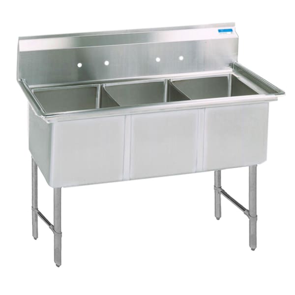 Bk Resources Three Compartment Sink 16 Gauge 24 in x 24 in, 3, 4, Free Standing, Stainless Steel BKS6-3-24-14S - main